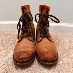 Frye Sabrina Leather Lace-Up Boots, size 8, cognac